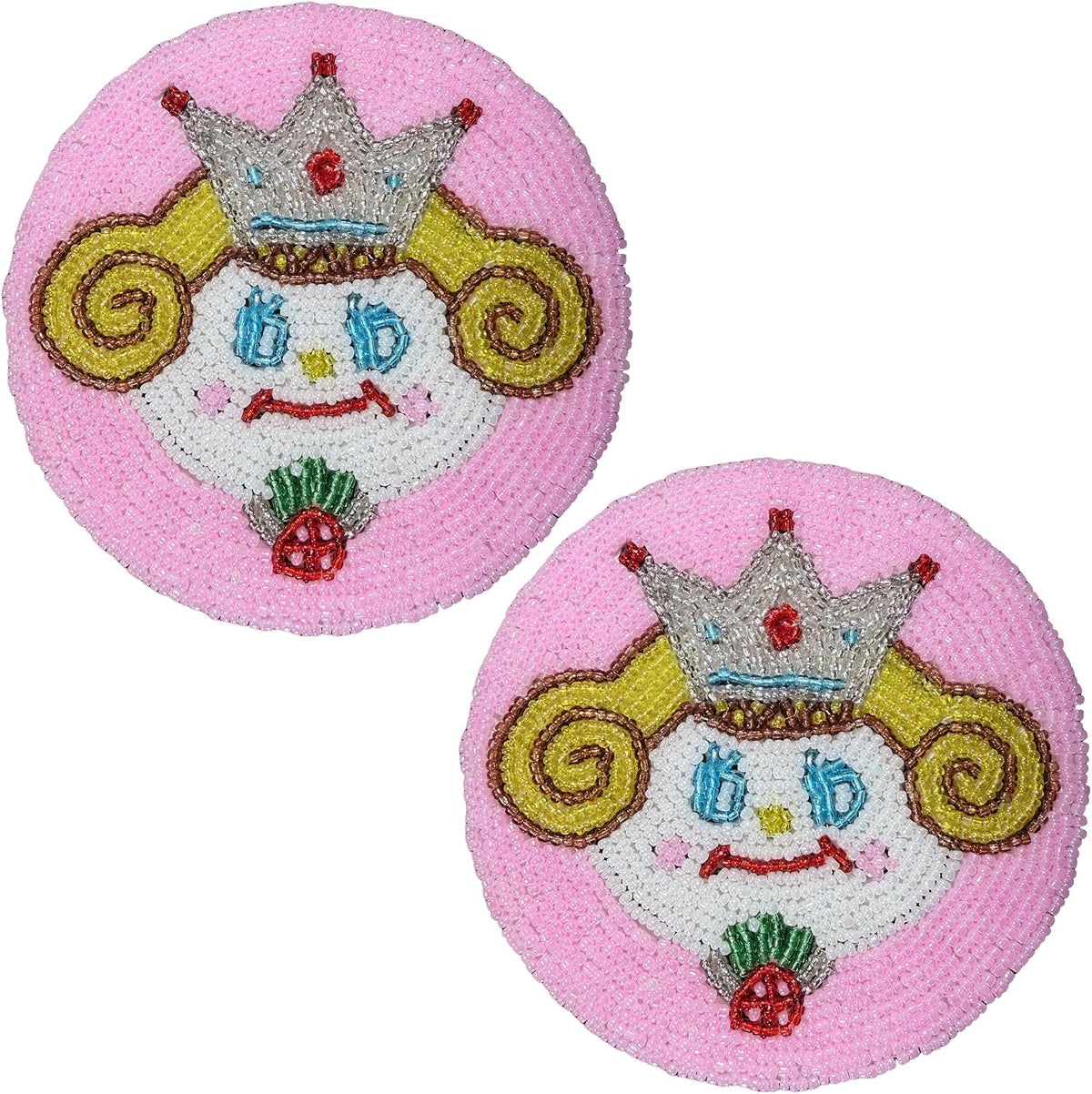 Set of 2pcs Beaded Drink Coaster 4" Floral Coasters for Dining Table Wedding Decoration Party Decor (PinkGirl)