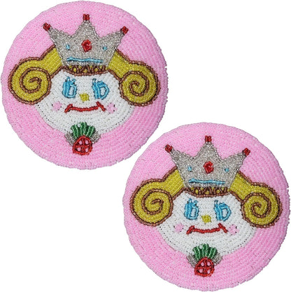 Set of 2pcs Beaded Drink Coaster 4" Floral Coasters for Dining Table Wedding Decoration Party Decor (PinkGirl)
