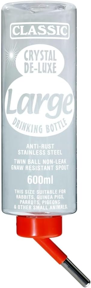 CLASSIC Crystal Deluxe 'Large' Small Animal Drinking Bottle – 20 oz | Non-Leak Water Bottle for Rabbits, Guinea Pigs, Chinchillas & Other Small Pets