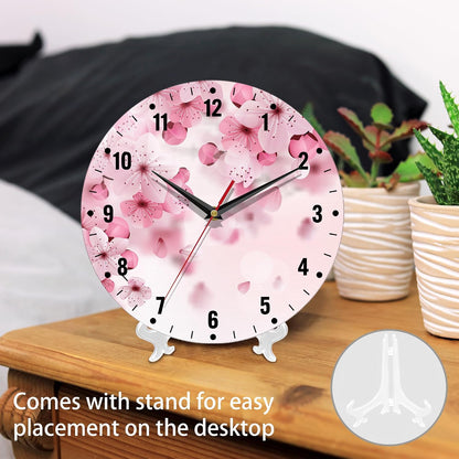 Wall Clocks,Cherry Blossom Wall Clocks for Living Room Decor,Pink Sakura Flower Kitchen Clocks Wall Battery Operated - 10 Inch Round Bathroom Wall Clock Silent Non-Ticking