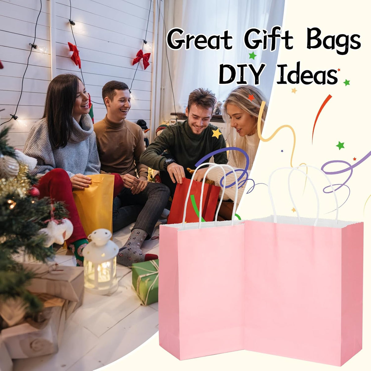 Gift Bags, 100 Pack 10.5x8.5x4.5 Inch, Paper Bags with Handles, Medium Size, Pink Gift Bag for Birthday, Wedding, Bulk, Party, Lunch, Goodie