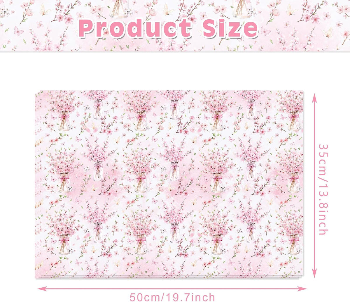 50 Sheets Pink Floral Tissue Papers, Peach Blossoms Flower Gift Wrapping Paper Art Decorative Tissue for Wedding Birthday Bridal Shower Craft Tea Party Favor Decoration, 14 x 20 Inch (A)