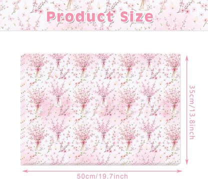 50 Sheets Pink Floral Tissue Papers, Peach Blossoms Flower Gift Wrapping Paper Art Decorative Tissue for Wedding Birthday Bridal Shower Craft Tea Party Favor Decoration, 14 x 20 Inch (A)
