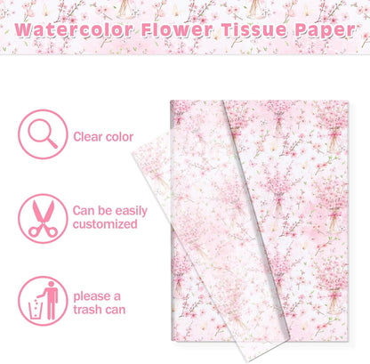 50 Sheets Pink Floral Tissue Papers, Peach Blossoms Flower Gift Wrapping Paper Art Decorative Tissue for Wedding Birthday Bridal Shower Craft Tea Party Favor Decoration, 14 x 20 Inch (A)