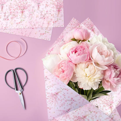 50 Sheets Pink Floral Tissue Papers, Peach Blossoms Flower Gift Wrapping Paper Art Decorative Tissue for Wedding Birthday Bridal Shower Craft Tea Party Favor Decoration, 14 x 20 Inch (A)