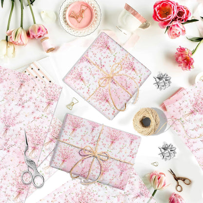 50 Sheets Pink Floral Tissue Papers, Peach Blossoms Flower Gift Wrapping Paper Art Decorative Tissue for Wedding Birthday Bridal Shower Craft Tea Party Favor Decoration, 14 x 20 Inch (A)
