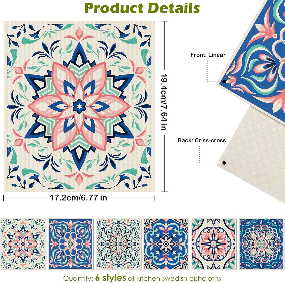 6 Pcs Swedish Paper Cloths for Kitchen, Reusable Paper Towels Washable