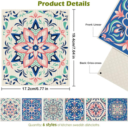 6 Pcs Swedish Paper Cloths for Kitchen, Reusable Paper Towels Washable