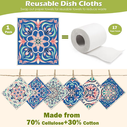 6 Pcs Swedish Paper Cloths for Kitchen, Reusable Paper Towels Washable