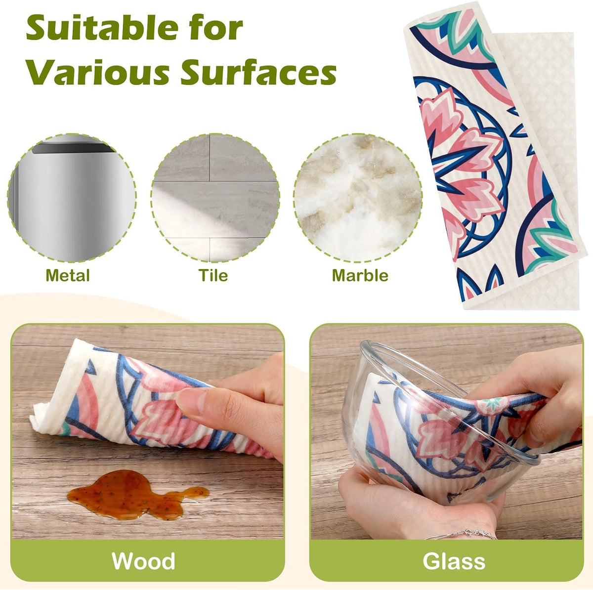 6 Pcs Swedish Paper Cloths for Kitchen, Reusable Paper Towels Washable