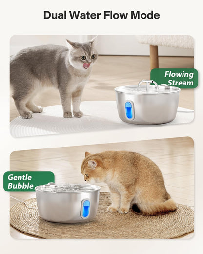 Stainless Steel Cat Water Fountain - 3.2L/108oz Cat Fountain for Drinking | Quiet Pet Water Fountain for Cats Indoor - Automatic Pet Water Bowl Dispenser - for Kitty & Small Dog