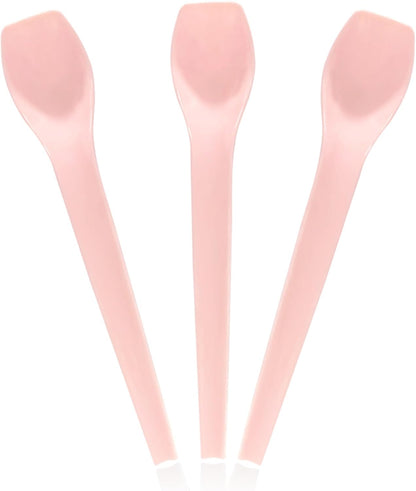 [96 Count]Bellefino Disposable Ice Cream Spoon, Plastic Gelato Spoon for Dessert, Square Front Tip, Pink Spoons [2 Packs, Pink]