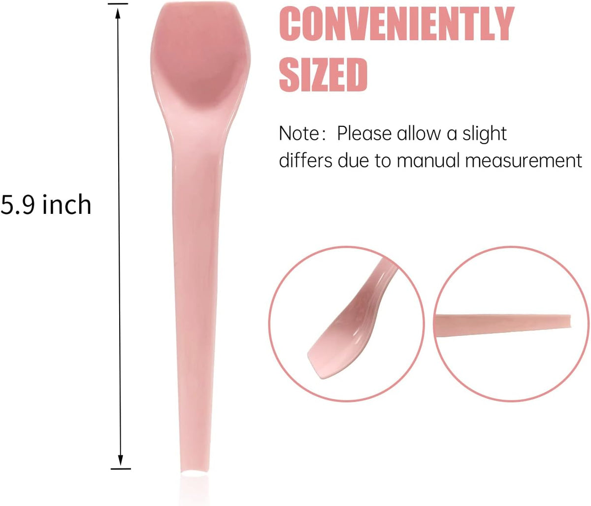 [96 Count]Bellefino Disposable Ice Cream Spoon, Plastic Gelato Spoon for Dessert, Square Front Tip, Pink Spoons [2 Packs, Pink]