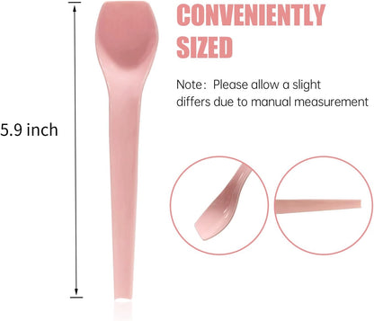 [96 Count]Bellefino Disposable Ice Cream Spoon, Plastic Gelato Spoon for Dessert, Square Front Tip, Pink Spoons [2 Packs, Pink]