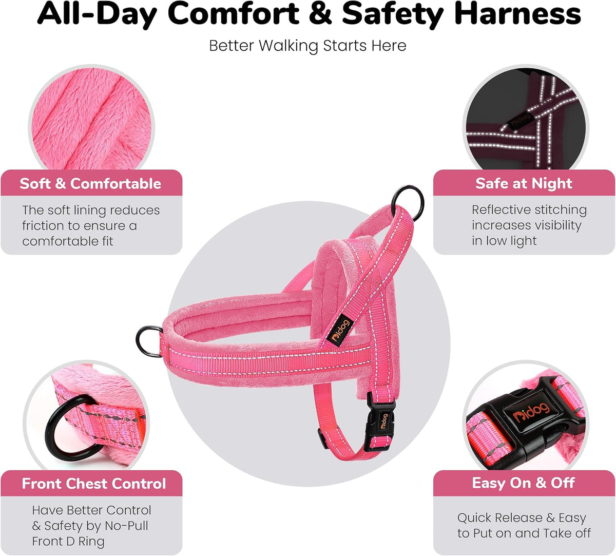 No Pull Dog Harness with Soft Flannel Padded,Reflective & Quick Fit Light Weight Dog Strap Vest Harness,Easy for Walking Training for Small & Medium and Large Dogs(Pink,S)