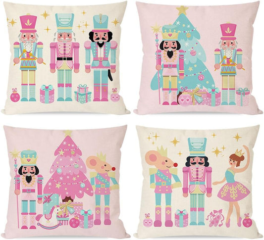 Pink Christmas Pillow Covers 18x18, Nutcracker Christmas Decor