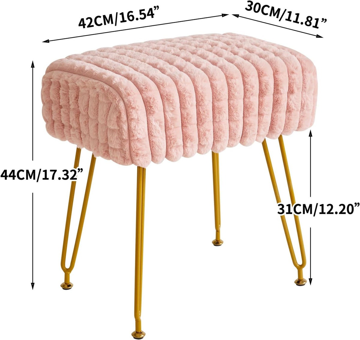 Makeup Vanity Chair, Rectangular Footrest Stool, Pink WBD003P
