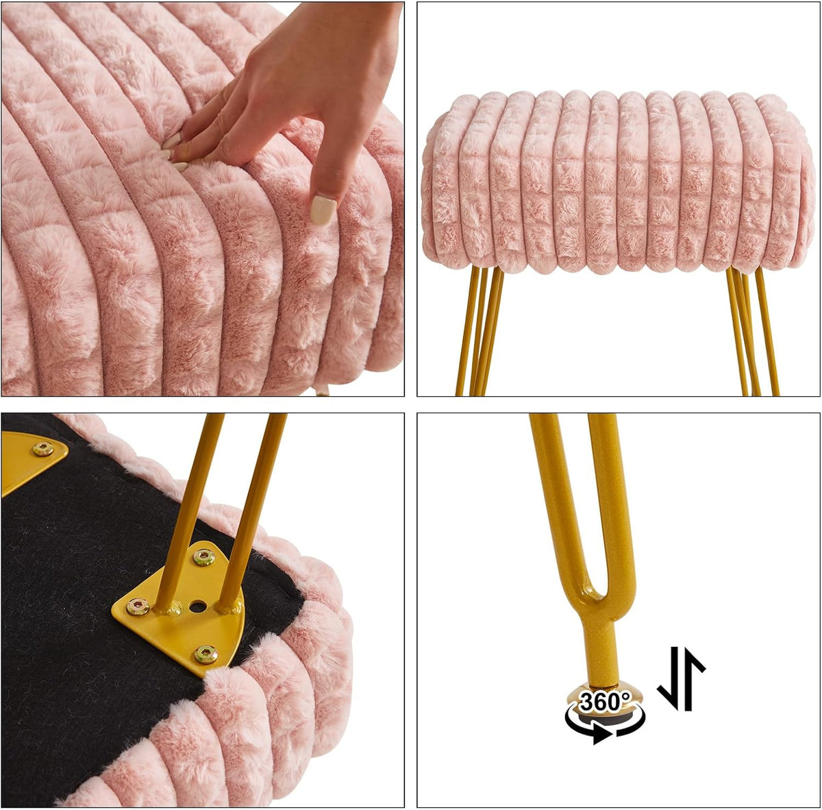 Makeup Vanity Chair, Rectangular Footrest Stool, Pink WBD003P