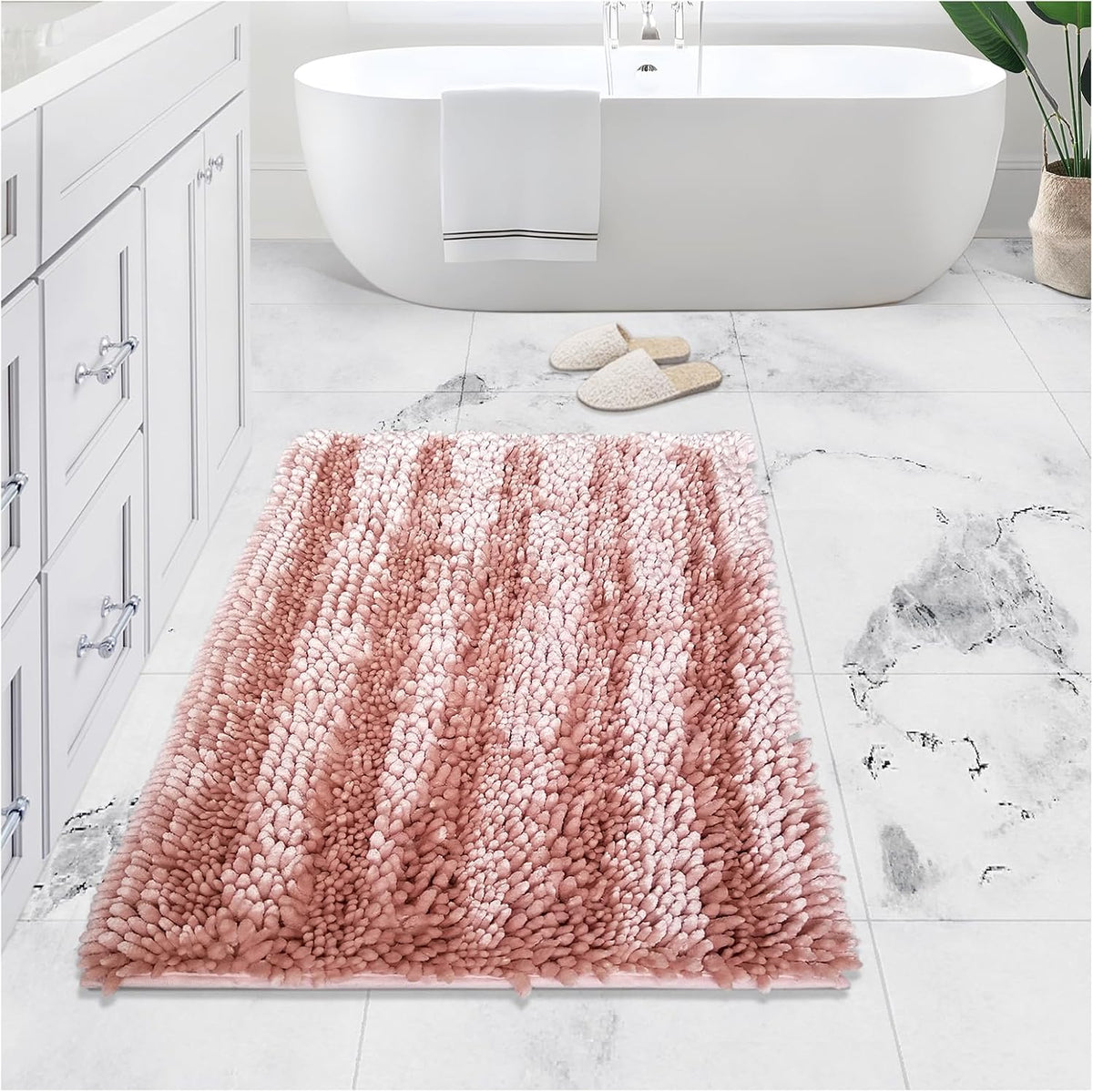 Bath Mat for Bathroom, 31x20 Inch Pink Bathroom Mat Bath Rug Non Slip, Extra Soft and Absorbent Chenille Machine Washable for Shower Floor