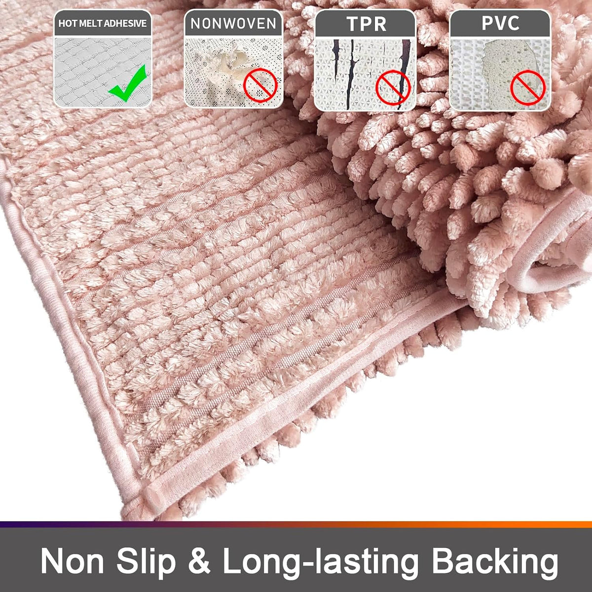 Bath Mat for Bathroom, 31x20 Inch Pink Bathroom Mat Bath Rug Non Slip, Extra Soft and Absorbent Chenille Machine Washable for Shower Floor
