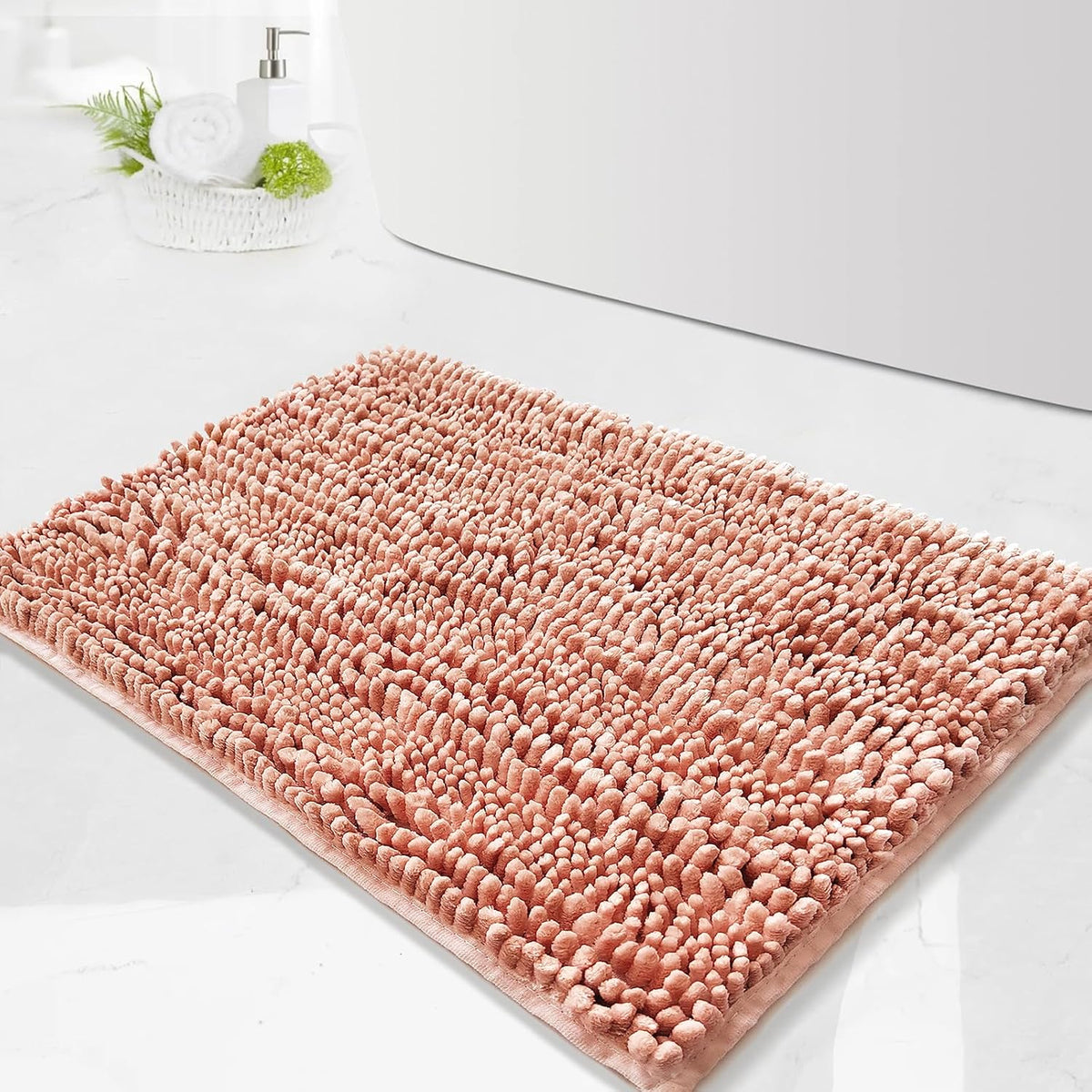 Bath Mat for Bathroom, 31x20 Inch Pink Bathroom Mat Bath Rug Non Slip, Extra Soft and Absorbent Chenille Machine Washable for Shower Floor