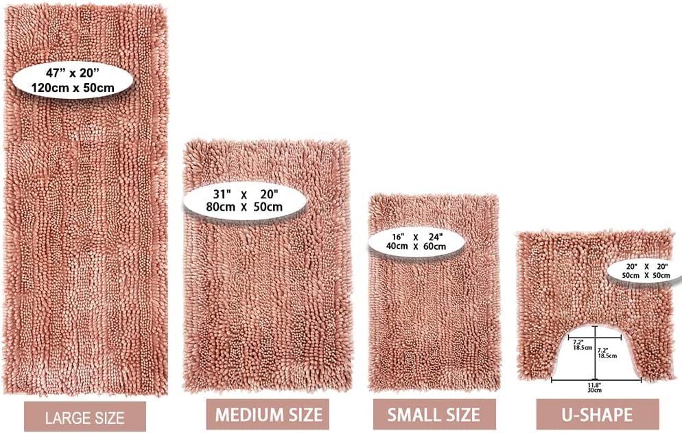Bath Mat for Bathroom, 31x20 Inch Pink Bathroom Mat Bath Rug Non Slip, Extra Soft and Absorbent Chenille Machine Washable for Shower Floor