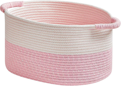Storage Baskets for Organizing | 15"x10.2"x9.1" - 1 Pack Nursery Bin with Handles - Woven Cotton Rope Baskets for Dog Toys, Books, Shelf, Bathroom,Closet -Pink Basket for Girls