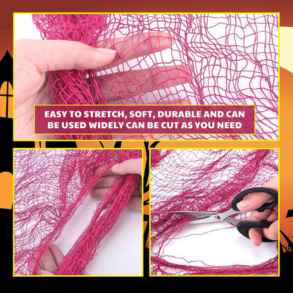 12 Set Halloween Pink Creepy Gauze Decor, Spider Web 3D Bats