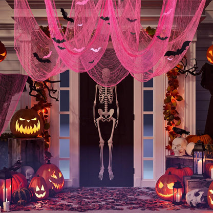 12 Set Halloween Pink Creepy Gauze Decor, Spider Web 3D Bats