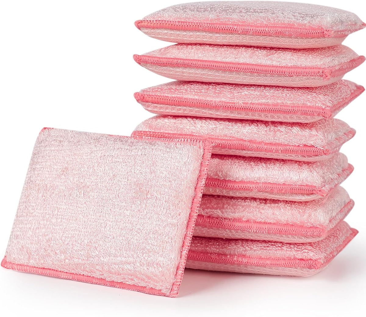 8Pack Bamboo Natural Kitchen Sponges Dish Sponge Cleaning Sponge Heavy Duty Scrub Sponge for Cleaning Kitchen and Household Pink