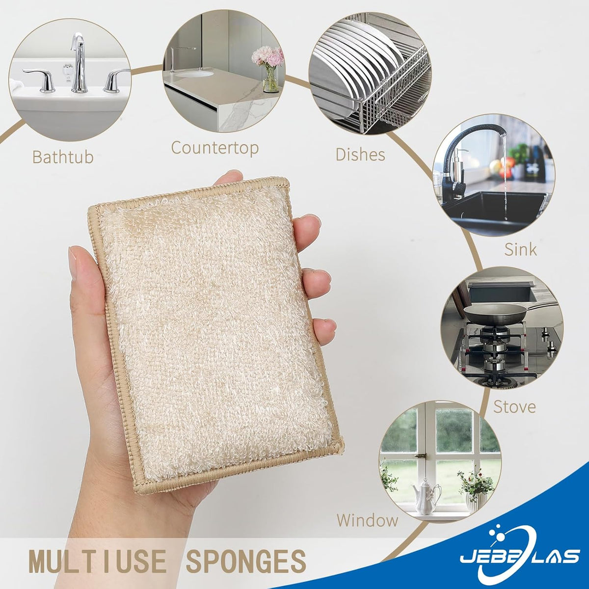 8Pack Bamboo Natural Kitchen Sponges Dish Sponge Cleaning Sponge Heavy Duty Scrub Sponge for Cleaning Kitchen and Household Pink