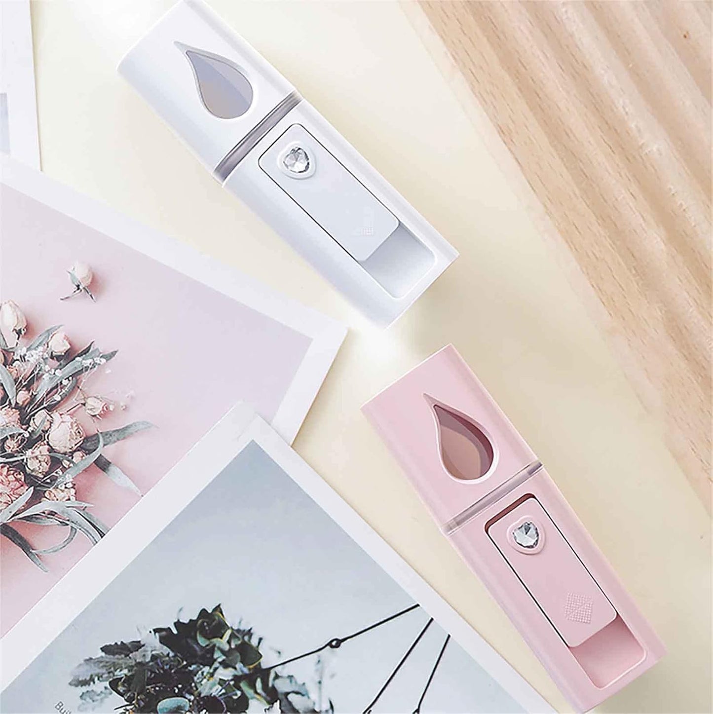 Nano Facial Steamer, Handy Mini Mister with Mirror, USB Rechargeable Mist Sprayer, Visual Water Tank Moisturizing&Hydrating for Face, Makeup, Skin Care, Eyelash Extensions-Pink