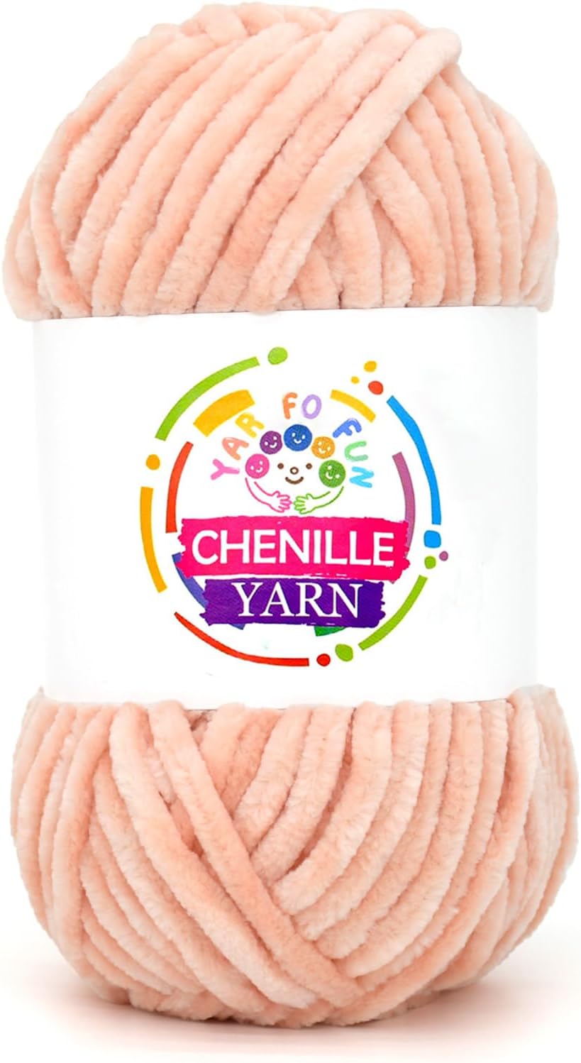 100g Velvet Chenille Yarn for Crocheting,Peach Fluffy Velvet Plush Yarn Thick Soft Chunky Chenille Yarn Baby Blanket Yarn for Crocheting Knitting Beginners（Peach）