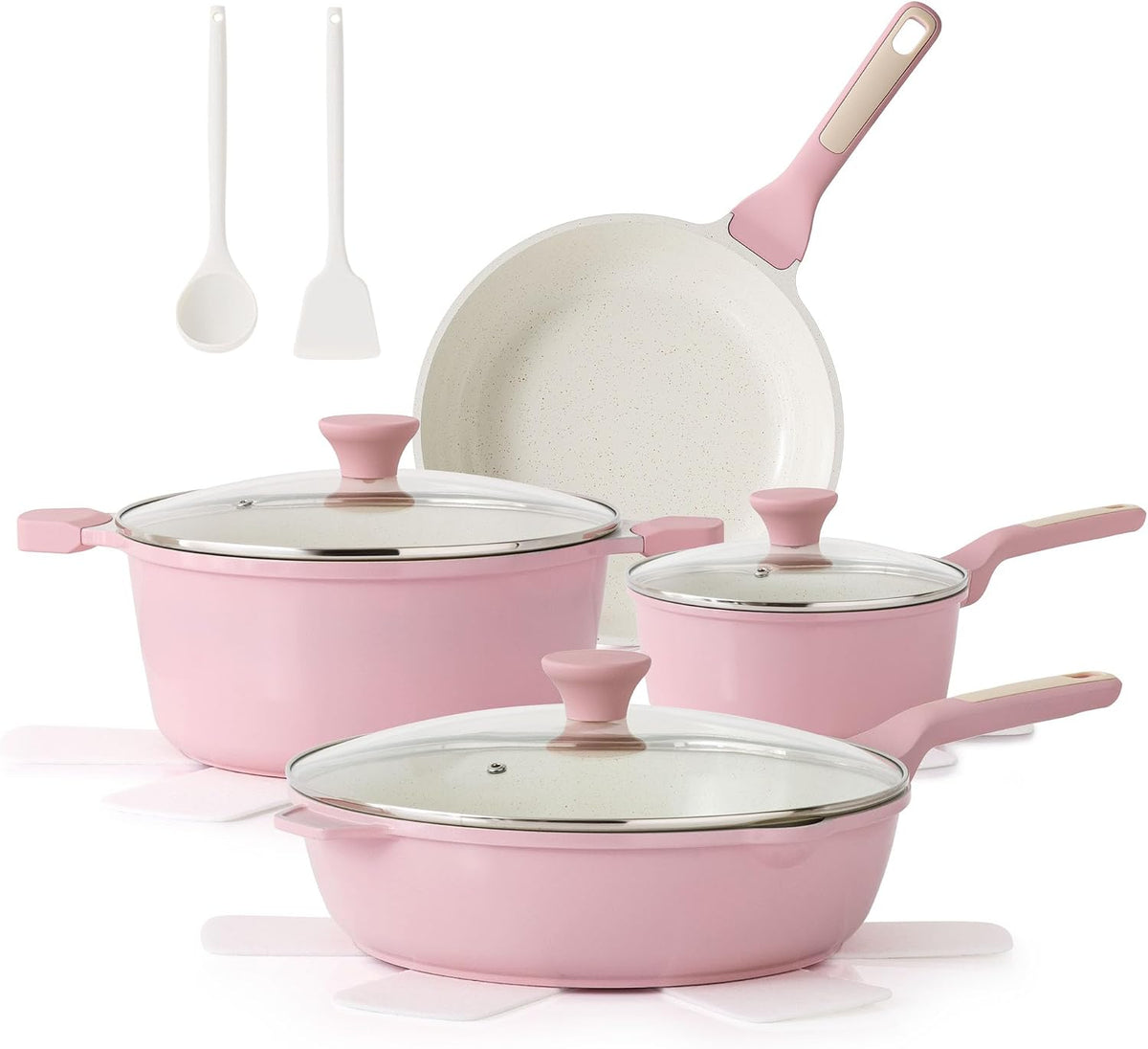 Nonstick Ceramic Cookware Set Large 13-Piece, Healthy Pots and Pans Set Dishwasher Safe, Non-toxic Kitchen Cooking Set with Stay-Cool Handles, Induction Compatible, PFAS Free, Pink