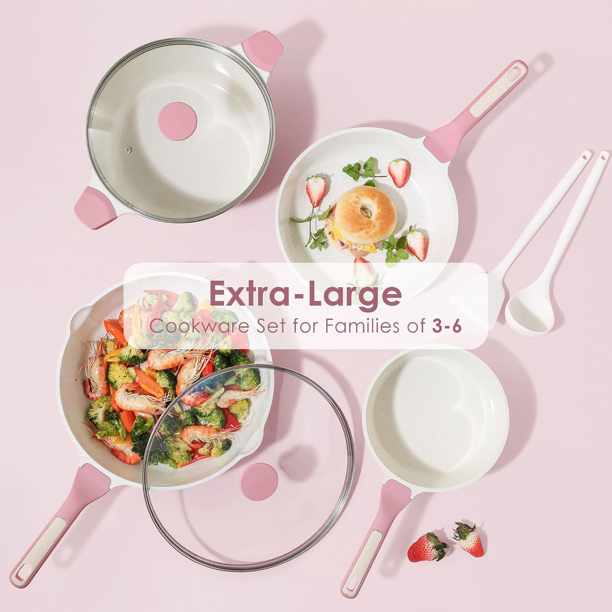 Nonstick Ceramic Cookware Set Large 13-Piece, Healthy Pots and Pans Set Dishwasher Safe, Non-toxic Kitchen Cooking Set with Stay-Cool Handles, Induction Compatible, PFAS Free, Pink