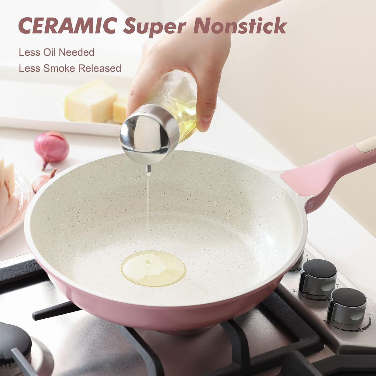 Nonstick Ceramic Cookware Set Large 13-Piece, Healthy Pots and Pans Set Dishwasher Safe, Non-toxic Kitchen Cooking Set with Stay-Cool Handles, Induction Compatible, PFAS Free, Pink