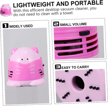 Cartoon Cat Desktop Vacuum Cleaner Portable Table Dust Collector for Efficient Crumb and Dust Removal for Home Office and School Use No Battery Pink