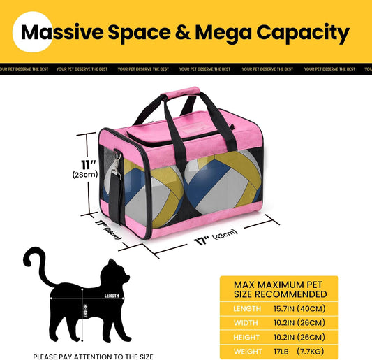 Cat Carrier Soft-Sided Pets Travel Carriers,Pink M
