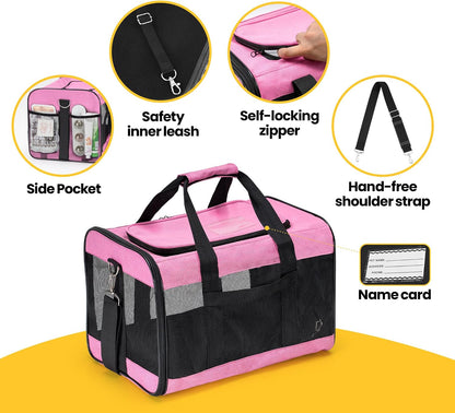 Cat Carrier Soft-Sided Pets Travel Carriers,Pink M