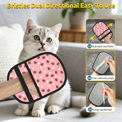 Pink Strawberry Flower Pet Hair Removal Glove Dogs Hair Remover Glove Cats Fur Removal Tool with Hanging Loop for Couch 6.7X9.5 in