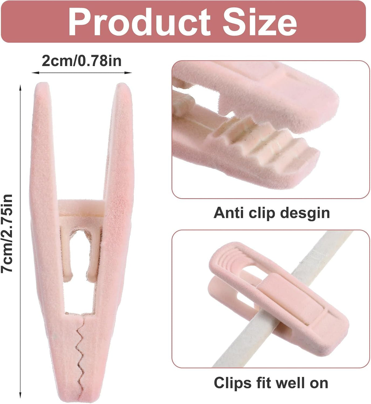 40 Pcs Pink Velvet Hangers Clips Pant Hangers Velvet Clips Non-Slip Pant Skirt Clip Multi-Purpose for Shower Curtains and Clothing