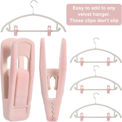 40 Pcs Pink Velvet Hangers Clips Pant Hangers Velvet Clips Non-Slip Pant Skirt Clip Multi-Purpose for Shower Curtains and Clothing