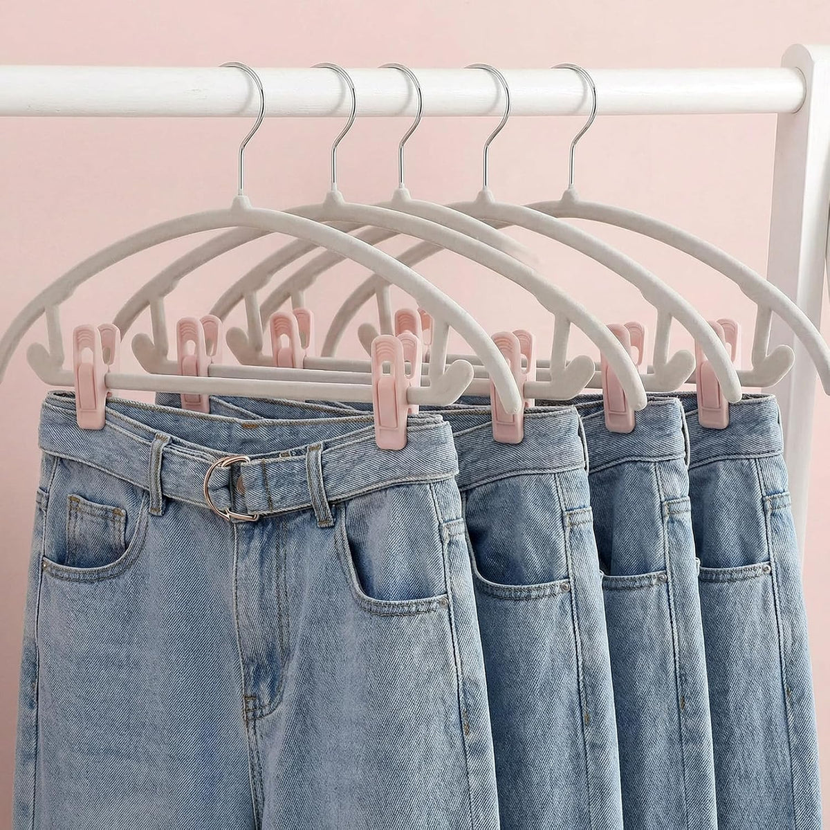 40 Pcs Pink Velvet Hangers Clips Pant Hangers Velvet Clips Non-Slip Pant Skirt Clip Multi-Purpose for Shower Curtains and Clothing