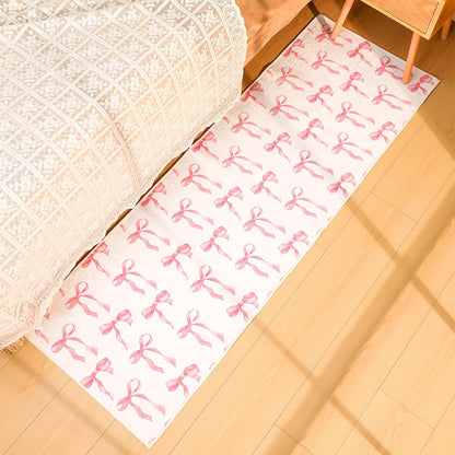 Coquette Pink Bow Runner Rug 2 x 6 ft Large Pink Bow Soft Washable Rug with Non Slip, Low Pile Stain Resistance Carpet for Entryway Hallway Kitchen Laundry Living Room
