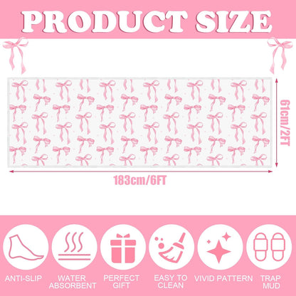 Coquette Pink Bow Runner Rug 2 x 6 ft Large Pink Bow Soft Washable Rug with Non Slip, Low Pile Stain Resistance Carpet for Entryway Hallway Kitchen Laundry Living Room