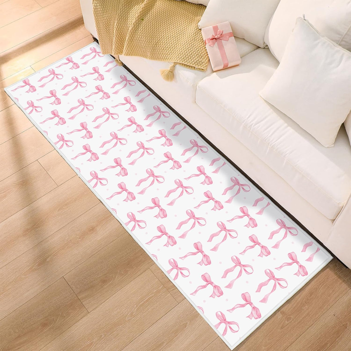 Coquette Pink Bow Runner Rug 2 x 6 ft Large Pink Bow Soft Washable Rug with Non Slip, Low Pile Stain Resistance Carpet for Entryway Hallway Kitchen Laundry Living Room
