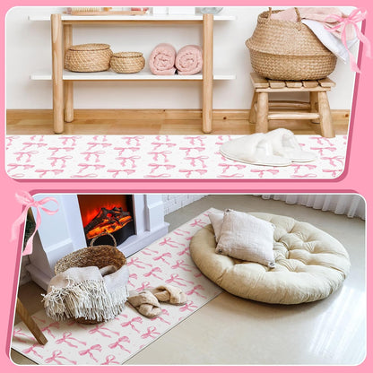 Coquette Pink Bow Runner Rug 2 x 6 ft Large Pink Bow Soft Washable Rug with Non Slip, Low Pile Stain Resistance Carpet for Entryway Hallway Kitchen Laundry Living Room