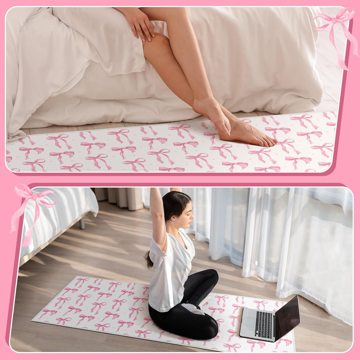 Coquette Pink Bow Runner Rug 2 x 6 ft Large Pink Bow Soft Washable Rug with Non Slip, Low Pile Stain Resistance Carpet for Entryway Hallway Kitchen Laundry Living Room