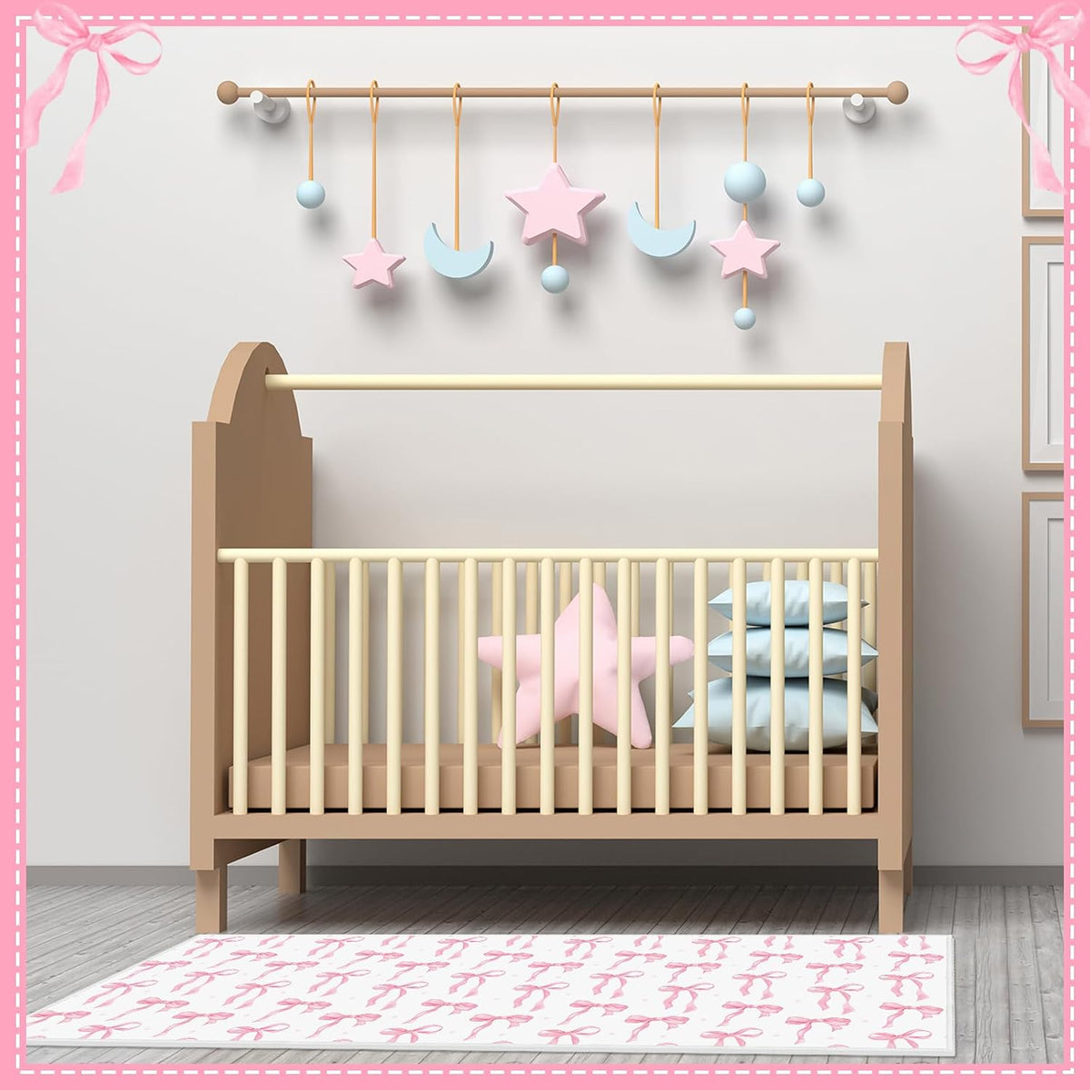 Coquette Pink Bow Runner Rug 2 x 6 ft Large Pink Bow Soft Washable Rug with Non Slip, Low Pile Stain Resistance Carpet for Entryway Hallway Kitchen Laundry Living Room