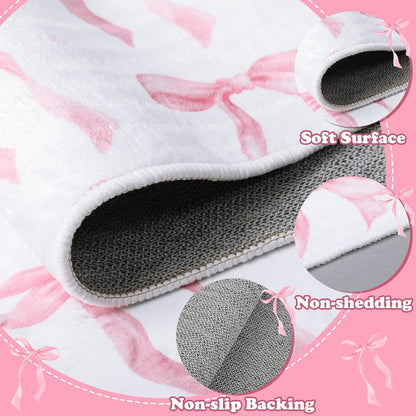 Coquette Pink Bow Runner Rug 2 x 6 ft Large Pink Bow Soft Washable Rug with Non Slip, Low Pile Stain Resistance Carpet for Entryway Hallway Kitchen Laundry Living Room